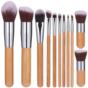 11Pcs Bamboo Makeup Brush Set Vegan Cruelty Free Kabuki Brush Set Foundation Blending Eye Shadows Blush Cosmetics Brush